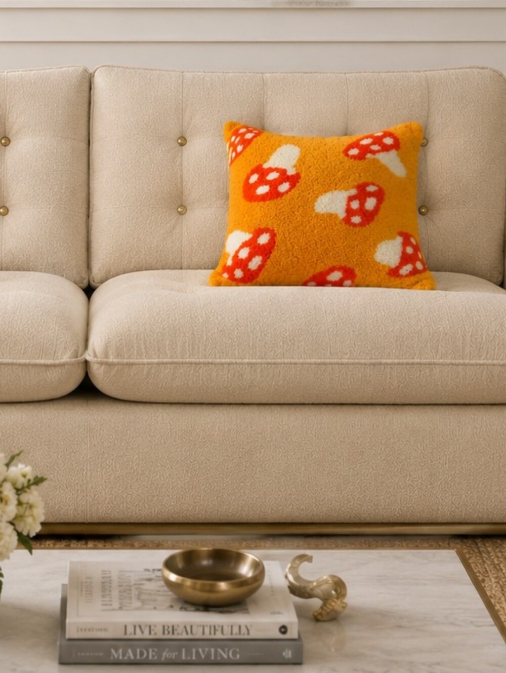 NWT Urban Outfitters Amped Tufted Fleece Mushroom Throw Pillow 18" x 18"